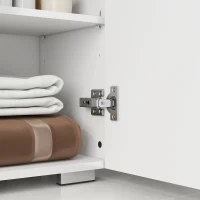 kleankin Dulap de Baie cu Luciu Inalt Dulap de Depozitare pe Podea cu Sertar si Raft Reglabil pentru Bucatarie Camera de Zi Alb depozitare laterala toaleta acasa birou hol prosop manere dus colt baza inalta vopsit rezistent la apa(m-9)