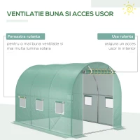 Outsunny Învelitoare pentru Seră cu 12 Ferestre, Ușă Rulabilă și Margini Îngropate, 3x2x2 m, Verde(m-4)