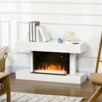 HOMCOM Șemineu Electric Independent și pentru Perete, cu Telecomandă și Protecție Împotriva Supraîncălzirii, 98x27x54,5 cm, Alb(m-2)