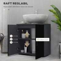 kleankin Dulap pentru chiuveta de baie cu usi dulap pentru chiuveta cu piedestal din lemn cu raft reglabil negru(m-5)
