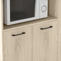 Cărucior de bucătărie din PAL HOMCOM cu raft deschis, dulap cu 2 uși și poliță laterală cu 2 niveluri, 75x40x80,5 cm, de culori stejar și negru(m-9)