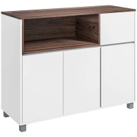 HOMCOM Dulap de Bucatarie Bufet Modern din Lemn cu Dulapuri Sertar Compartiment Deschis Dulap Multifunctional pentru Bucatarie si Sufragerie depozitare laterala toaleta acasa birou hol prosop manere dus colt baza inalta vopsit rezistent la apa(m-1)