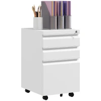Vinsetto Dulap de Arhivare Mobil cu 3 Sertare, Comodă cu Roți din Oțel, Inchidere cu Cheie, Format A4, 37x43,5x60 cm, Alb(m-11)