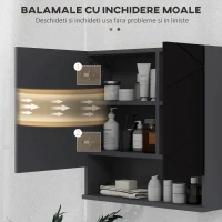 kleankin Dulap de baie oglinda usi oglinda de baie de perete rafturi reglabile cufa laterala toaleta acasa birou hol prosop manere dus colt baza inalta vopsit rezistent la apa(m-7)