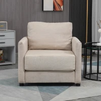 HOMCOM Fotoliu modern din tesatura cu efect de in respirabil fotoliu captusit cu buzunar interior bej fotoliu pentru oaspeți sufragerie camera de zi dormitor dormitor interior casă(m-7)