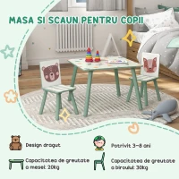 ZONEKIZ Set masa si scaun 3 piese pentru copii MDF lemn de pin desene animale verde distractie copii indemanare confortabil pentru copii model cu desene(m-7)