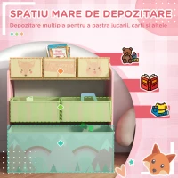 Raft mobil ZONEKIZ pentru jucării cu 6 containere detașabile din material textil, 63x30x66cm, de culoare roz(m-4)