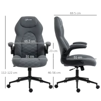 Vinsetto Scaun de Birou Ergonomic cu Înălțime Reglabilă și Cotiere Rabatabile, Scaun Înclinabil cu 5 Roți, 65,5x69,5x112-122 cm, Gri(m-3)