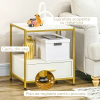HOMCOM Set de 2 Masute Noptiere Moderne Noptiere cu Sertar Raft Organizatoare de Depozitare pentru Dormitor Camera de Zi Alb pentru sufragerie camera de zi dormitor(m-6)