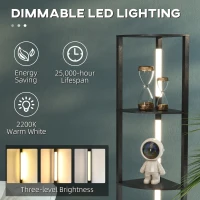 HOMCOM Lampa de Podea LED cu Rafturi Lampa Moderna Independenta Colt pentru Camera de Zi Dormitor cu Lumina Alba Calda Reglabila Negru lampa de masa veioza decor stil vintage decor casa iluminat casa lampa din rattan otel lemn metal(m-5)