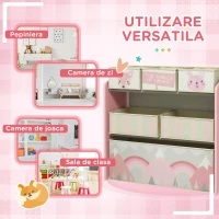 Raft mobil ZONEKIZ pentru jucării cu 6 containere detașabile din material textil, 63x30x66cm, de culoare roz(m-6)