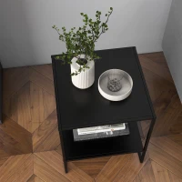 HOMCOM Masa Laterala Masa de Capat Industriala cu Depozitare pe Nivele Masa de Efect Clasic cu Cadru din Otel Negru(m-8)