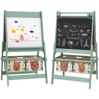 AIYAPLAY 3-in-1 Kinder Ezel met Papierrol, Krijtbord, Whiteboard, Opbergmanden, 54 x 46,5 x 93 cm, Groen(m-12)