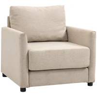HOMCOM Fotoliu modern din tesatura cu efect de in respirabil fotoliu captusit cu buzunar interior bej fotoliu pentru oaspeți sufragerie camera de zi dormitor dormitor interior casă(m-1)