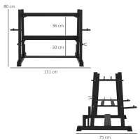 SPORTNOW Suport pentru Haltere, Suport Multifuncțional pentru Depozitarea de Halterelor de Gimnastică, 131x75x80 cm, Negru(m-3)