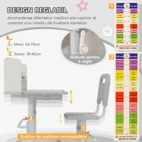 ZONEKIZ Set Birou si Scaun pentru Copii Reglabil in Inaltime Birou de Studiu pentru Copii pentru Scoala cu Sertar Raft pentru Carti Masa cu Unghi Reglabil Covoras(m-6)