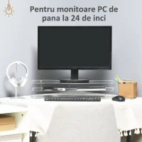 HOMCOM Suport din Acril pentru Monitor cu Depozitare Tastatura Raft Organizator de Birou de Depozitare pe Niveluri(m-6)
