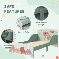 ZONEKIZ Toddler Bed Frame, Kids Dressing Table with Mirror and Stool, Cute Animal Design Kids Bedroom Furniture Set for Ages 3-6 Years, Green(m-6)