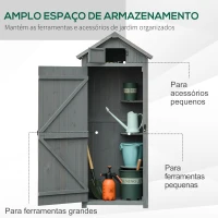 Outsunny Armário de Jardim de Madeira 77x54,2x179 cm 0,3 m² Armário de Armazenamento com 3 Prateleiras e 2 Portas Cinza e Verde(m-4)