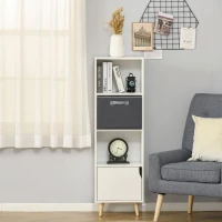 HOMCOM Bookcase with Door and Fabric Drawer, 3 Tier Bookshelf Display Cabinet with Wooden Legs for Living Room Bedroom Study, White(m-12)