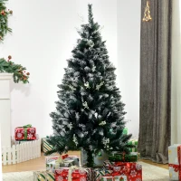 HOMCOM 5FT Artificial Snow-Dipped Christmas Tree Xmas | Home Home Indoor Decoration | Removable Stand w/ White Berries Star Topper Branch Green(m-11)