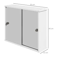 kleankin Armário Casa de Banho com Espelho Prateleira Ajustável e Porta de Correr Dupla com Espelho 55x15x45 cm Branco Brilhante(m-3)