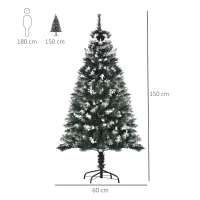 HOMCOM 5FT Artificial Snow-Dipped Christmas Tree Xmas | Home Home Indoor Decoration | Removable Stand w/ White Berries Star Topper Branch Green(m-3)