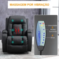 HOMCOM Poltrona de Massagem Reclinável até 150° com 8 Pontos de Massagem por Vibração Função de Aquecimento 85x94x104 cm Preto(m-7)