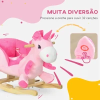HOMCOM Cavalo Baloiço para Bebés Baloiço em Forma de Unicornio com Música Cinto de Segurança e Apoio para os Pés 65x35x45 cm Rosa(m-4)
