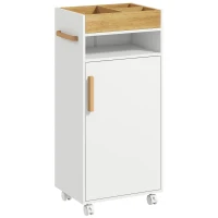 kleankin Armário Casa de Banho Moderno com Prateleiras Ajustáveis Armário Bandeja Amovível e Rodas 40x30x88 cm Branco e Carvalho(m-10)