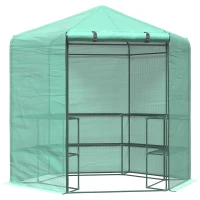 Outsunny  Hexagon Walk In Greenhouse PE Planter Flower Growth with Zipped Door 194 x 225H cm Walk-in Zipper Steel(m-1)