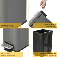 HOMCOM 5L Pedal Bin, Bathroom Bin Small, Steel, with Quiet-Closed Lid, Silent and Gentle Open, Oversized pedal, Back Pull Ring(m-6)