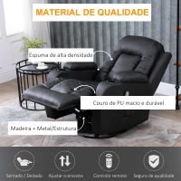 HOMCOM Poltrona de Massagem Reclinável até 150° com 8 Pontos de Massagem por Vibração Função de Aquecimento 85x94x104 cm Preto(m-5)