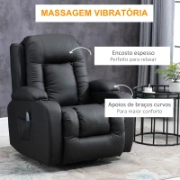 HOMCOM Poltrona de Massagem Reclinável até 150° com 8 Pontos de Massagem por Vibração Função de Aquecimento 85x94x104 cm Preto(m-4)