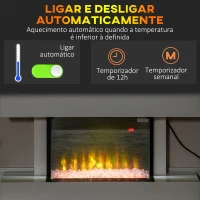 HOMCOM Lareira Elétrica 1000W/2000W com Temperatura Ajustável Temporizador para Ambientes de 15-25 m² 98x27x54,5 cm Branco(m-6)