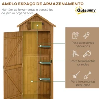 Outsunny Armário de Jardim de Madeira 77x54,2x179 cm 0,3 m² Armário de Armazenamento com 3 Prateleiras e 2 Portas Madeira e Verde(m-5)