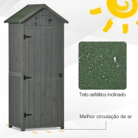 Outsunny Armário de Jardim de Madeira 77x54,2x179 cm 0,3 m² Armário de Armazenamento com 3 Prateleiras e 2 Portas Cinza e Verde(m-5)