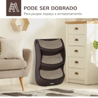 PawHut Escada para Cães de 3 Degraus Dobrável Escada para Animais de Estimação com Tapetes Antiderrapantes 49x38x38 cm Marrom(m-7)