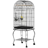 PawHut Gaiola para Pássaros com Suporte e Rodas Bandeja Amovível e 2 Tigelas para Papagaios Piriquito 51x51x153 cm  Preto(m-11)