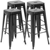 HOMCOM Set 4 Sgabelli da Bar in Metallo con Poggiapiedi per Interni ed Esterni, 43x43x76 cm, Nero(m-1)