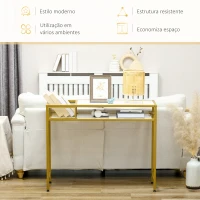 HOMCOM Mesa Consola com Prateleira Cesta de Armazenamento e Estrutura de Aço Móvel de Entrada 100x30x80 cm Dourado e Branco(m-6)
