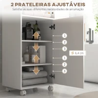 kleankin Armário Casa de Banho Moderno com Prateleiras Ajustáveis Armário Bandeja Amovível e Rodas 40x30x88 cm Branco e Carvalho(m-5)