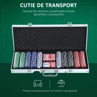 HOMCOM 500pcs set de poker 2 pachete de carti, cu zaruri si valiza(m-5)