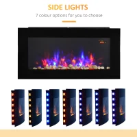 HOMCOM LED Wall Mounted Fireplace Curved Glass Electric Fire Place for Living Room, 1000W/2000W, 48H x 90.8W x 11.5Dcm, Black(m-7)