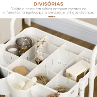 HOMCOM Carrinho de Cozinha Carrinho de Armazenamento com 4 Ganchos 3 Cestas Removíveis 3 Caixas Suspensas 42x38x86,5 cm Branco(m-6)