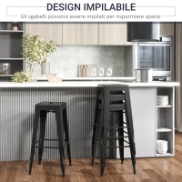 HOMCOM Set 4 Sgabelli da Bar in Metallo con Poggiapiedi per Interni ed Esterni, 43x43x76 cm, Nero(m-6)
