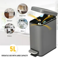 HOMCOM 5L Pedal Bin, Bathroom Bin Small, Steel, with Quiet-Closed Lid, Silent and Gentle Open, Oversized pedal, Back Pull Ring(m-5)