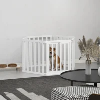 PawHut Parque para Cães com 6 Painéis Parque para Animais de Estimação Dobrável com Pés Antiderrapantes e Modular 120x107x70 cm Branco(m-2)