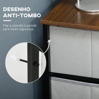 HOMCOM Cómoda Estilo Industrial Cómoda com 6 Gavetas de Tecido Dobrável com Pés com Almofadas Ajustáveis 80x30x62,5 cm Cinza e Marrom(m-5)
