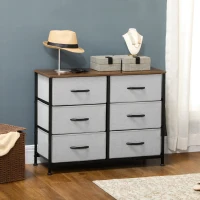 HOMCOM Cómoda Estilo Industrial Cómoda com 6 Gavetas de Tecido Dobrável com Pés com Almofadas Ajustáveis 80x30x62,5 cm Cinza e Marrom(m-2)
